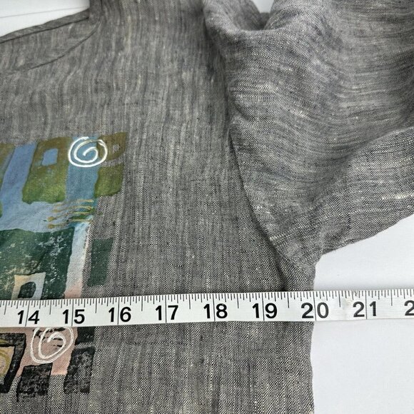 Odille Linen Top XS Gray Abstract Geometric Bohemian Button Down Oversized - Picture 8 of 11